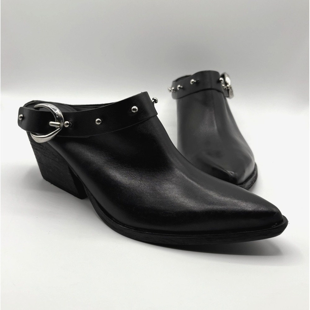 GOLO Woody Bootie Womens Size 6.5 Black Leather Slip On Studded Cowboy Mule NWOB